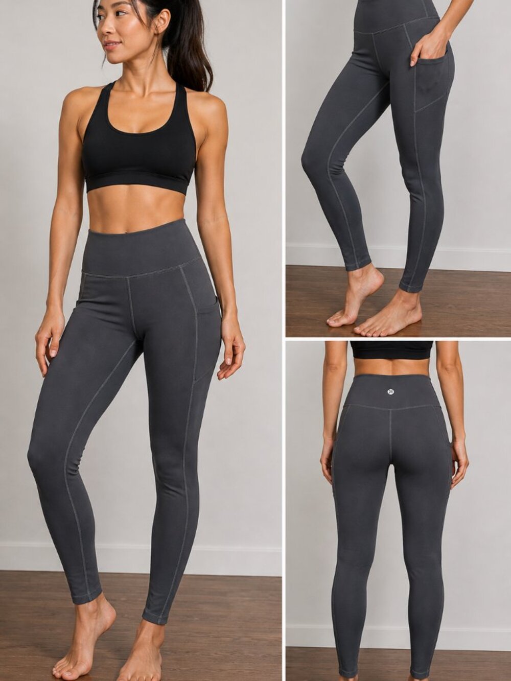 Ewedoos Gray High Rise Leggings Pockets Workout Yoga Athletic Small